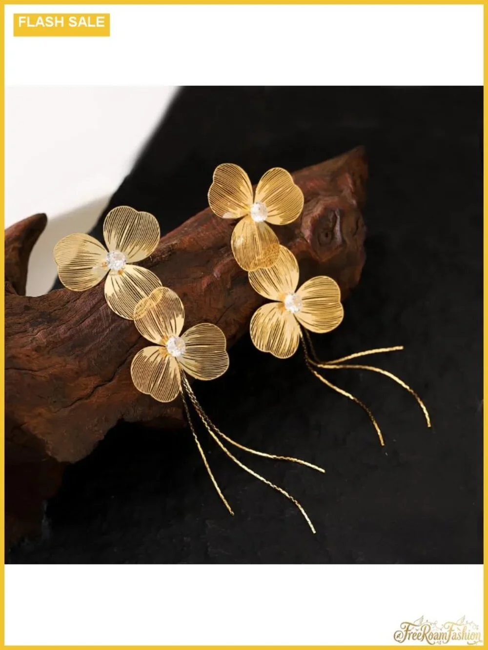 Flower Drop Tassel Earrings Metal Double Flower Long Dangle Statement Prom